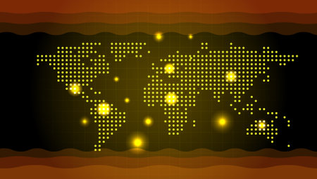 World Map Created By Yellow Dots On A Grid. Conceptual World Map Indicating Global Warmingのイラスト素材