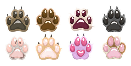 Dog Paw Vector Art. Cartoon Dog Paw Set. Dog Feet Toes Beans, Cute Cartoon Dog Pawsのイラスト素材