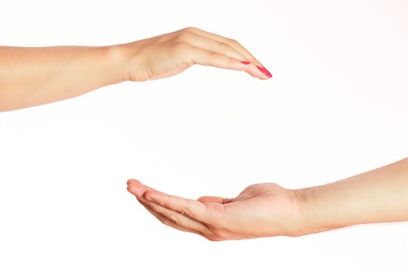 Man and woman hands made frame with copy space between. Care concept.