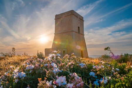 Malta. Lippija Tower. Maltese landmark. Lippija Tower at the sunset. Beautiful maltese landscape. Famous Europe destination.のeditorial素材