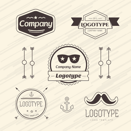 Abstract vector vintage logo design elements set. Arrows, labels, ribbons, symbols. Vector illustrationのイラスト素材