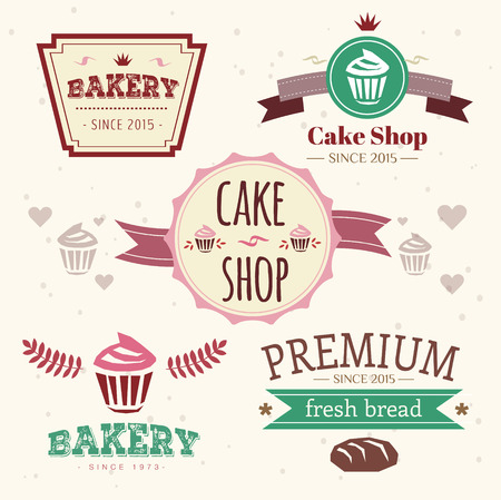 Abstract Vector Cake Vintage Logo Elements Set Cakes Bread Bakery