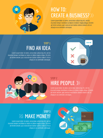Startup business creation infographic. Command, labor, idea and work with new team. Vector stock illustration for designのイラスト素材