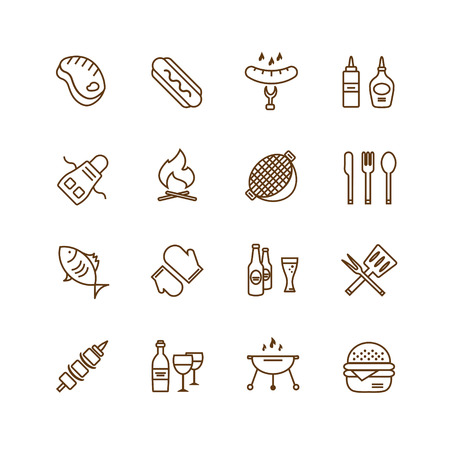 Barbecue and Food Icons Objects set. Outdoor, Kitchen or Meat symbols. Stock design elementsのイラスト素材