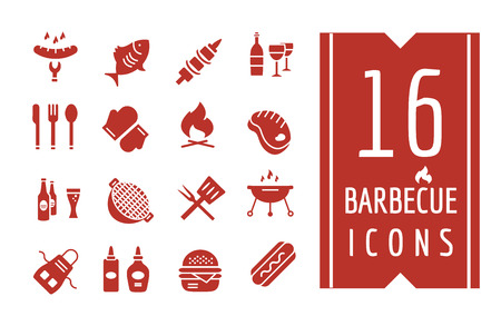 Barbecue and Food Icons Objects set. Outdoor, Kitchen or Meat symbols. Stock design elementsのイラスト素材