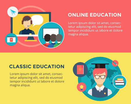 Webinar illustration. Online School , Courses and Communication Teamwork symbols. Stock design elementsのイラスト素材