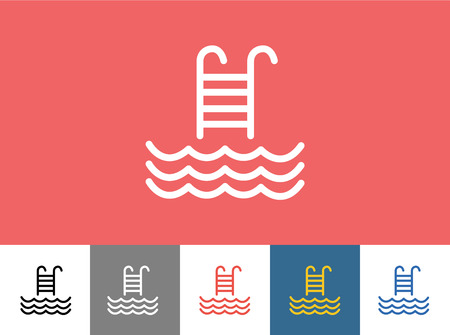 Pool icon isolated. Waves, Summer or Stairs and Vacation symbol. Stock design element.のイラスト素材