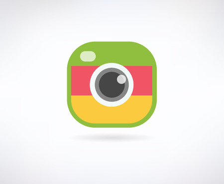 Photo app icon. Camera, lenses and shot symbol. Stock design element.のイラスト素材