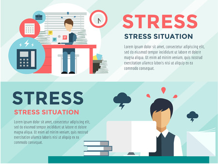 Stress on the work. Office life and business man. Stock design elementsのイラスト素材