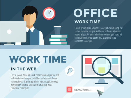 Clerk in office infographic. Work, time, louse and computer. のイラスト素材