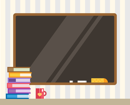 Books and black board. Back to school. Education objects, university, college symbols or knowledge, book. Stock design elements.のイラスト素材