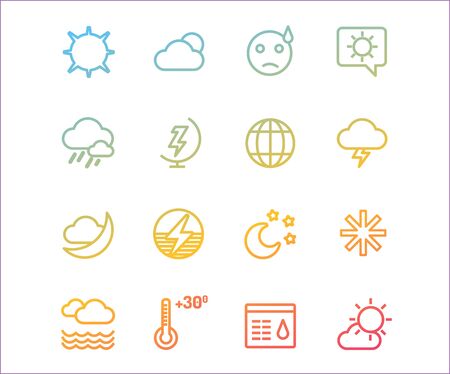 Weather icons vector outline set. Moon, sky or wind and cloud symbols. Stocks Design Elementのイラスト素材