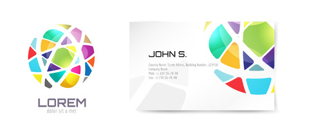 Vector globe logo and business card template. Abstract arrow design and creative identity idea, blank, paper. Stock illustration. Isolated on white background.のイラスト素材