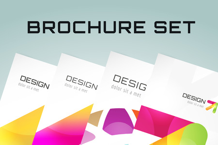 Vector brochure template set. Abstract design and creative magazine idea, blank, book cover or banner template, paper, journal, arrow, globe. Stock illustrationのイラスト素材