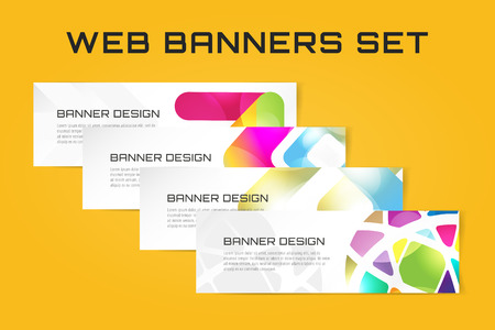 Web banner infographic template set. Processes presentation and information design, web structure, creative idea or paper, pattern, arrows, graph. Stock illustration. Design vector elementのイラスト素材