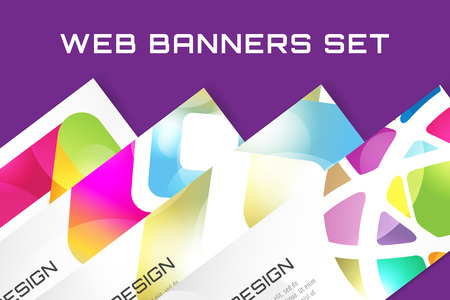 Web banner infographic template set. Processes presentation and information design, web structure, creative idea or paper, pattern, arrows, graph. Stock illustration. Design vector elementのイラスト素材