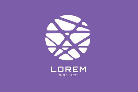 Vector globe abstract logo template. Circle round shape and earth symbol, geometric icon, creative idea or flow, lines, web net. Company logotype. Stock illustrationのイラスト素材