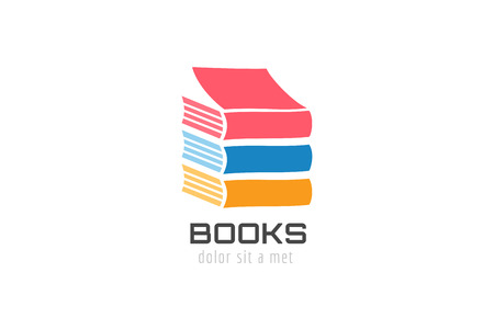 Book skyscraper template logo icon. Back to school. Education, university, college symbol or knowledge, books stack, publish, page paper. Design element. Isolated on whiteのイラスト素材