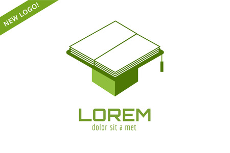 Book hat template logo icon. Back to school. Education, university, college symbol or knowledge, books stack, publish, page paper. Design element. Isolated on whiteのイラスト素材