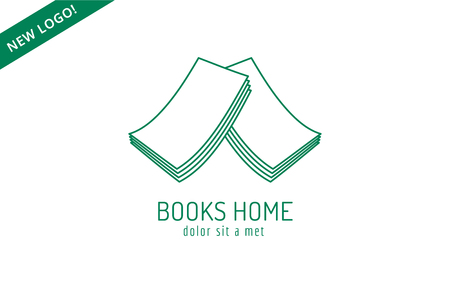 Book house roof template logo icon. Back to school. Education, university, college symbol or knowledge, books stack, publish, page paper. Design element. Isolated on whiteのイラスト素材