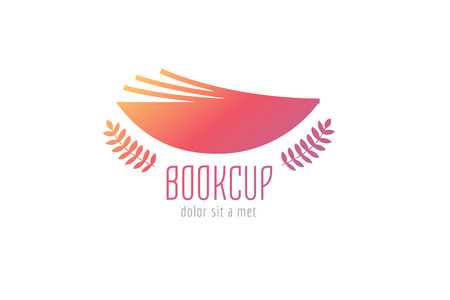 Book cup template logo icon. Back to school. Education, university, college symbol or knowledge, books stack, publish, page paper. Design element. Isolated on whiteのイラスト素材