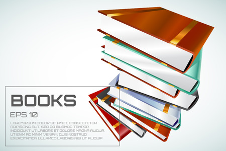 Book 3d vector illustration isolated on white. Back to school. Education, university, college symbol or knowledge, books stack, publish, page paper. Design elementのイラスト素材