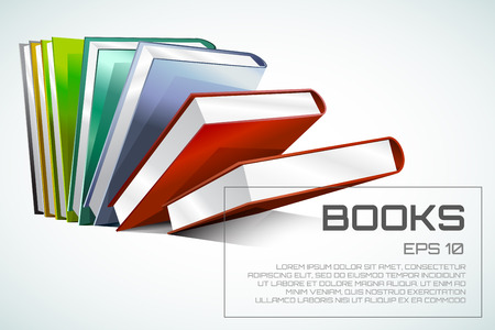 Book 3d vector illustration isolated on white. Back to school. Education, university, college symbol or knowledge, books stack, publish, page paper. Design elementのイラスト素材