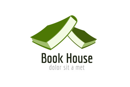Book house roof template logo icon. Back to school. Education, university, college symbol or knowledge, books stack, publish, page paper. Design element. Isolated on whiteのイラスト素材