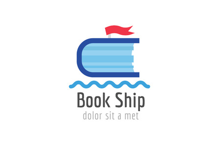 Book ship template logo icon. Back to school. Education, university, college symbol or knowledge, books stack, publish, page paper. Design element. Isolated on whiteのイラスト素材