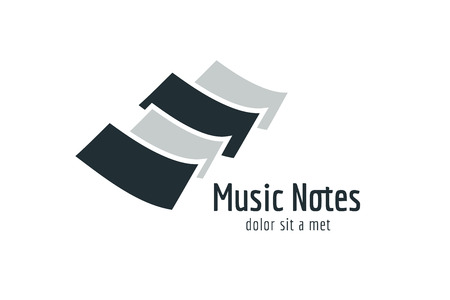 Abstract music piano keys logo icon. Melody, classic, note symbol or paper, book, song. Design element. Isolated on blackのイラスト素材