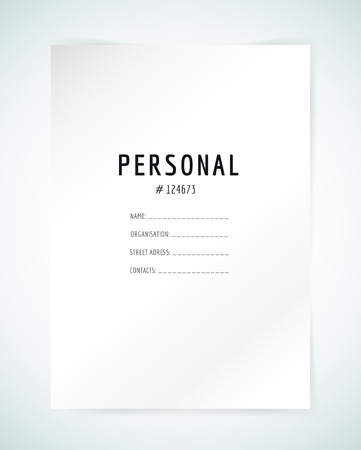 Form blank template. Business folder, paper and print, office, personal information, text, top secret. Vector element. Print design. Isolated on whiteのイラスト素材