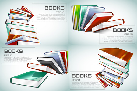 Book 3d vector illustration isolated on white. Back to school. Education, university, college symbol or knowledge, books stack, publish, page paper. Design elementのイラスト素材