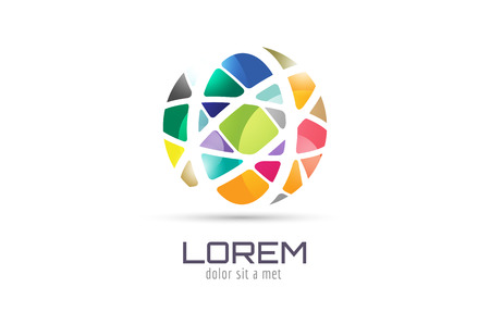 Vector globe abstract logo template. Circle round shape and earth symbol, geometric icon, creative idea or flow, lines, web net. Company logotype. Stock illustrationのイラスト素材
