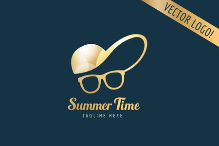 Face with glasses and cap logo icon template. Hipster, summer, man head or travel, young, beauty fashion. Design elementのイラスト素材