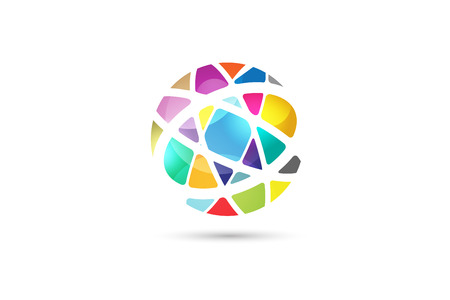Vector globe abstract logo template. Circle round shape and earth symbol, geometric icon, creative idea or flow, lines, web net. Company logotype. Stock illustrationのイラスト素材