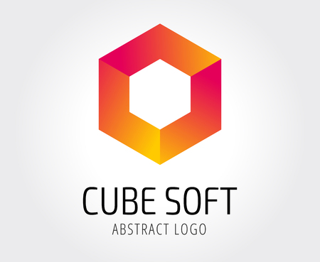 Vector square  cube abstract logo template. Corner geometric and symmetric symbol, trendy icon, creative idea or box button. Company logotype. Stock iconの写真素材