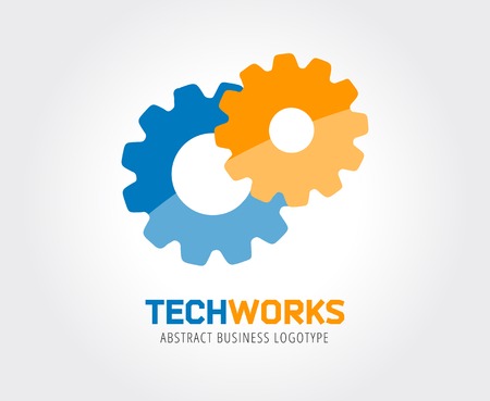 Gear logo template. Factory, business, technology, mechanism, clock, engine, development, power, gear, construct, team, connect. Logo icon. Vector elementの写真素材
