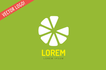 Lime or lemon fruit drink logo icon template design. Fresh, juice, drink, yellow, splash, vegetarian, cold. Stock vectorのイラスト素材