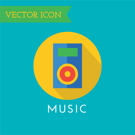 Music player icon. Sound, music tools and deejay on party or musician and song, record studio, label. Cd play, microphone, headphone volume, equalizer. Music . Music icon. Player object.の写真素材