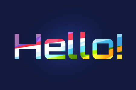 Stylish line vector background with written text Hello. Hello tag, hello quote, hello word text, letters. Hello badge or sticker. Hello some name template. Banner text Helloのイラスト素材