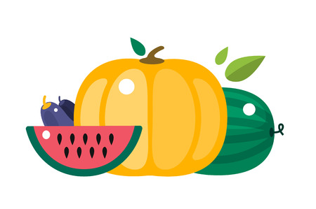 Harvest time vector illustration. Harvest fruits and vegetables. Harvest basket and harvest isolated objects. Harvesting. Harvest background vector. Harvest  autumn season.の写真素材