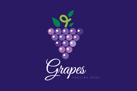 Grapes vector isolated. Grapes icon. Grapes logo. Grapes wine or grapes vine. Grapes with green leaf isolated. Nature grapes logotype. Wine or vine logo icon. Fruits and vegetables.のイラスト素材