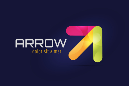 Vector arrow icon. Arrow abstract logo template. Up arrow, cursor arrow icon, arrowheads. Arrow marker and dynamic arrow symbol. Arrow isolated. Arrow vector logo. Arrow company logoのイラスト素材