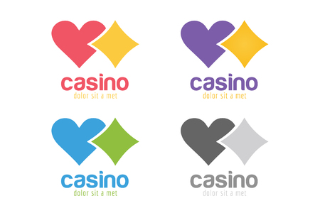 Casino logo icon. Casino poker, cards or casino game and money. Casino vector icons. Casino games. Casino cards. Banner with casino logo badges. Game cards. Playing casino games. Casino bannerのイラスト素材