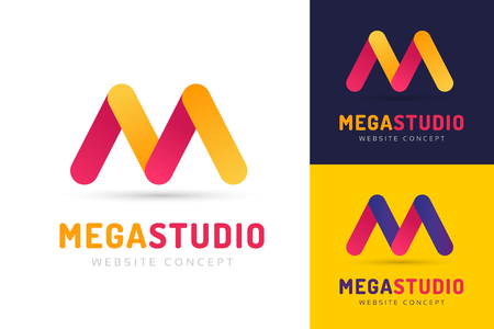 Abstract M letter vector logo icon template. M vector, m letter logo, web studio, design studio, round shape, logo icon, company m logo, abstract logo, design m element, creative idea. Company logoのイラスト素材