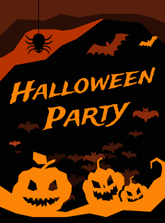 Halloween vector background. Pumpkin head, zoombie hand, halloween symbols. Black and red halloween colors, halloween silhouette for halloween party flyer invite card design. Halloween night background, ghost, black cat, zombieのイラスト素材