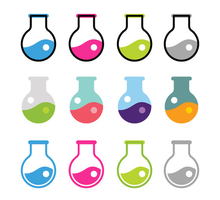 Laboratory equipment vector icons set. Lab icons isolated on white. Chemicals, lab icons, laboratory equipment, science icons, laboratory research, laboratory glassware, laboratory testing. Laboratory glassware, laboratory testing glass. Medical iconsのイラスト素材