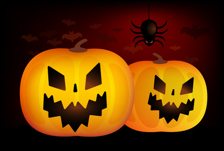 Two vector helloween pumpkins head isolated on blackbackground. Halloween party vector pumpkin. Pumpkin head, halloween symbols. Halloween pumpkin silhouette for halloween design. Halloween background, pumpkin headのイラスト素材