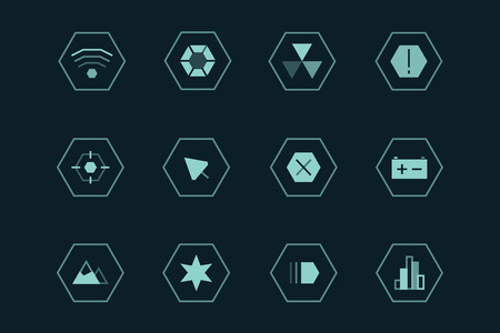 Outline vector UI technology icons set. Web net vector ui hud gui user interface for web and mobile. Application, web interface, GUI interface, UI interface icons, HUD web interface icons. Simple flat web iconsのイラスト素材