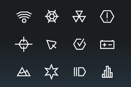 Outline vector UI technology icons set. Web net vector ui hud gui user interface for web and mobile. Application, web interface, GUI interface, UI interface icons, HUD web interface icons. Simple flat web iconsのイラスト素材